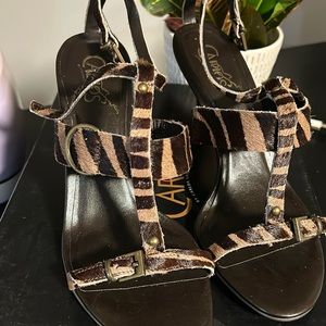 Women’s leopard tan and brown high heel shoe in original box